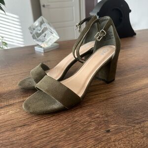 Olive Green Block Heel Sandals